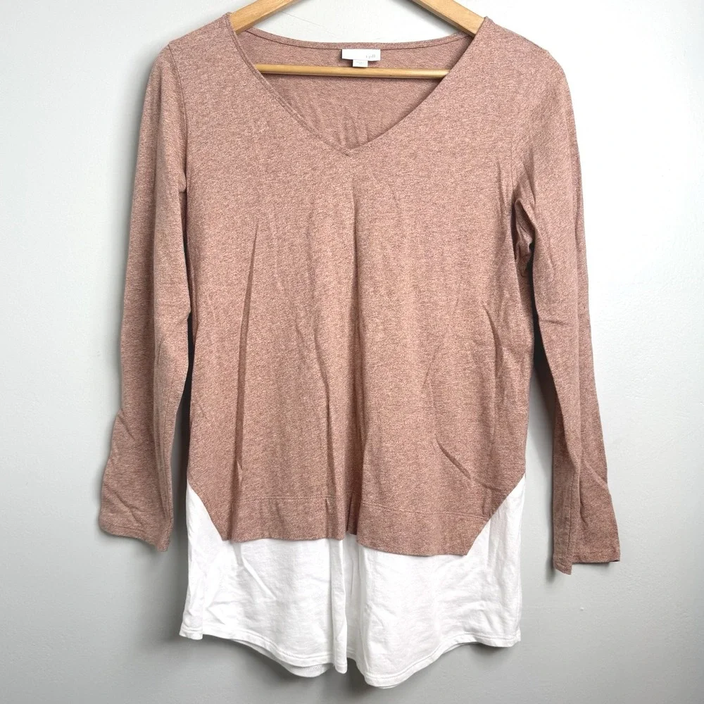 J Jill Women's XS Dusty Rose Layered Vneck Long Sleeve Top Cotton - Picture 1 of 7